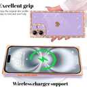 for iPhone 16 Case Cute Love Heart Plating for Women, with Screen Protector, Glitter Sparkle Rhinestone Diamond Border Design Slim Rectangle Wireless Protection Case Cover, Purple