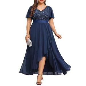 Mother of Bride Groom Dress Plus Size Navy Blue Formal Wedding Guest Evening Bridesmaid Prom Elegant Cocktail Long Dress, 20 Plus