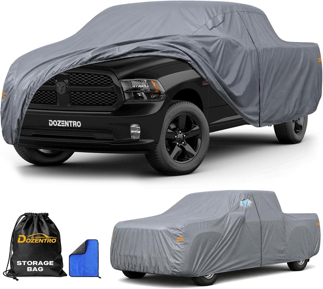 Ram 1500 Truck Cover Custom Fit 2009-2026 Crew Cab Short Bed(5.7'-6.4',NO Fit RHO) with Door Zipper, 10 Layers Outdoor Heavy Pickup Truck Cover Waterproof All Weather, Wind Dust Sun Protector.
