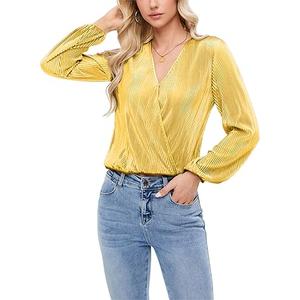 Women Long Lantern Sleeve Shirts Dressy Casual Loose Fit Fall V Neck Blouses Date Night Tops, XS