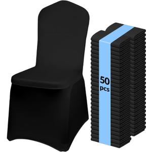Black Chair Covers 50 PCS Spandex Banquet Chair Covers | Spandex Fabric, Stretch Fitted, Washable and Reusable, Bulk Value Pack for Wedding, Party, Banquet
