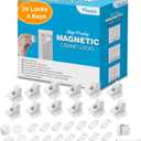 Vmaisi Adhesive Magnetic Locks for Cabinets & Drawers (24 Pack and 4 Keys + Cradle) (Standard)