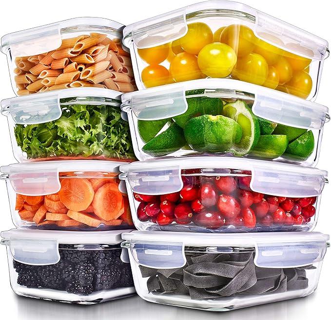 PrepNaturals 8 Pack 36 Oz Glass Meal Prep Containers  Dishwasher Microwave Freezer Oven Safe  Glass Storage Containers with Lids (MultiCompartment)