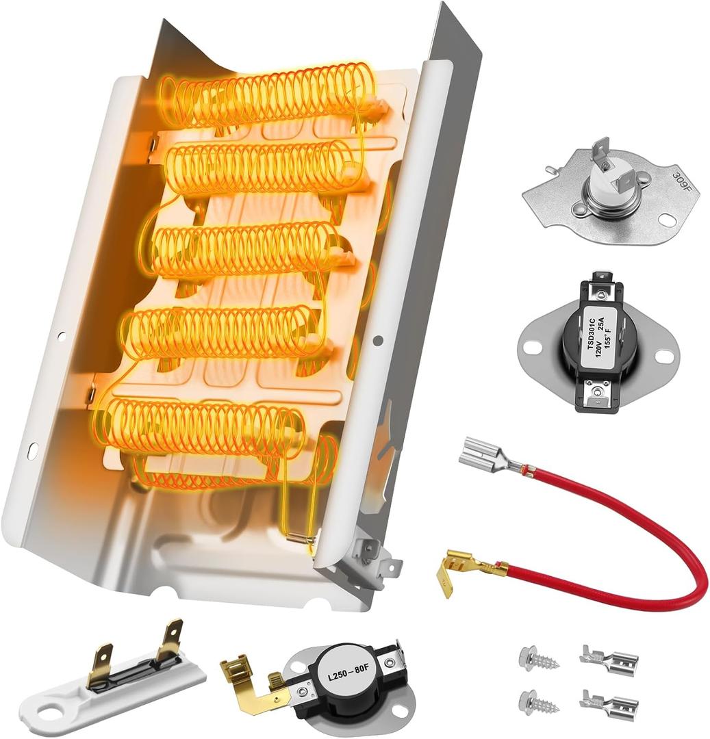 2025 UPGRADED 279838 W10724237 Dryer Heating Element Kit for Whirlpool Kenmore Amana 3403585 Ned4655ew1 Wed4815ew1 - Include WP3387134 WP3977767 Thermostat WP3392519 3977393 Thermal Fuse by puxyblue