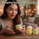 4Pcs Mini Dumpling Squishy, Glitter Dumpling Squishy Mystery Box, Dumpling Stress Ball Fidget Sensory Toy with Mini Food Steamer, Easter Basket Stuffers for Adults
