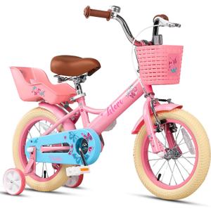 Glerc Sasha Girls Bike, 12-20 Inch Kids Bike for Ages 2-13 Years Old Children, Retro Vintage Style Kids Bicycle with Doll Bike Seat, Basket and Training Wheels, Multiple Colors (Pink)