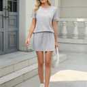 TCOT Pajamas for Women Set Summer Fashion Short Sleeve Crewneck Tops with Skirt Sets Pajama Casual Loungewear (Large, A Light Grey)