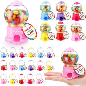 Foilswirl Candy Party Favors with 3.8 Inch Mini Candy Dispenser Toy Thank You Cards Mini Bubble Gumball Machines for Land Birthday Party Decorations Favors(24 Sets)