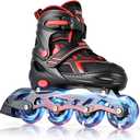 2PM SPORTS Torinx Green Boys Adjustable Inline Skates, Fun Beginner Roller Skates for Kids, Youth, Girls, Men and Women (Red, Large - Youth (4-7 US))