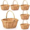 Barydat 6 Pcs Small Wicker Picnic Basket with Handle Flower Girl Baskets Oval Willow Woven Braided Gift Basket for Weddings Baby Shower Summer Home Garden Decor(9" X 7" X 4",Khaki)