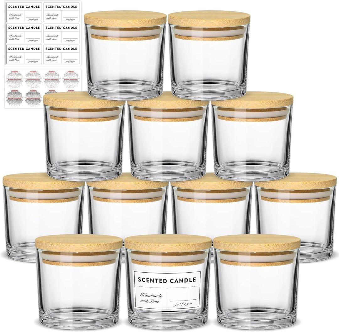 SUPMIND 4oz Candle Jars 12 Pack - Clear Glass with Bamboo Lids, Ideal for Candle Making & Home Decor