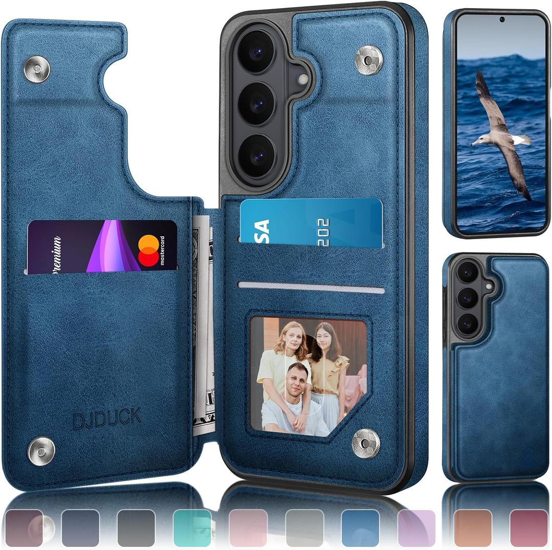 DJDUCK Designed for Samsung Galaxy S26 Case Wallet with Card Holder, [Magnetic Clasp Cover] [RFID Blocking Leather Protection] Shockproof Women Men Cases for Samsung S26 Bright Blue