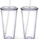 Zukro Clear Acrylic Tumbler with Straw and Lid 32 oz, Double Walled Insulated Reusable Plastic Iced Coffee Cup, To Go Cup Perfect for Parties, Birthdays, Fit in Cupholder, BPA Free, Clear, 2 Pack