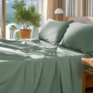 SONORO KATE 100% Egyptian Cotton Sheets Set - 1000 High Thread Count, Luxury 5-Star Hotel Sateen Bed Sheets, Soft, Breathable Long Staple Sheets, Fit up to 16" - 4 PC (Sea Glass,Queen)
