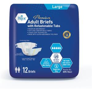 MED PRIDE Maximum Absorbency Adult Briefs for Incontinence with Refastenable Tabs - Ultra-Absorbent Adult Diapers for Men & Women- Bladder Control Unisex Disposable Underwear (Large - Bag of 12)