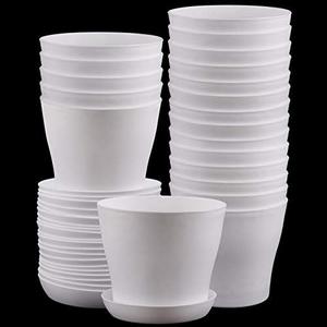 ZEONHAK 20 Pack 5.5 Inches Plastic Planters with Saucers, Modern Decorative Flower Plant Pots, Decorative Gardening Pots with Drainage for Plants, Succulents, Seed Nursery, Flower, White