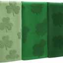 3 Pcs St. Patrick's Day Shamrock Hand Towels Cotton Absorbent Jacquard Green Shamrock Kitchen Towel 3D Seasonal Clover Decor Towels for Bathroom Gift Drying Cleaning Cooking, 14" x 29"