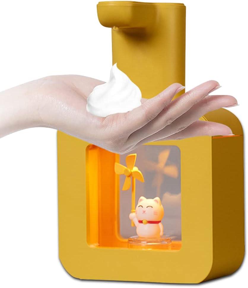 Cute Automatic Foam Soap Dispenser - Kids Touchless Hand Soap Dispenser,Wall Mount Waterproof USB Rechargeable, 13.5oz/ 400ml for Bathroom Countertop, Kitchen, Office, Hotel, Preschool Children (Yellow Cat)