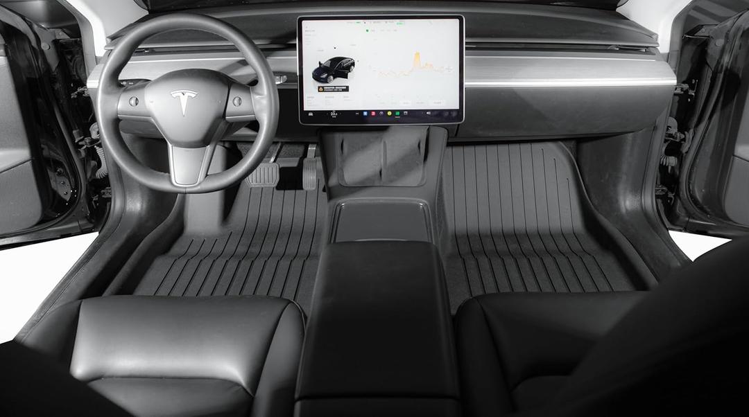 Tesla Model Y 2021-2025 2026 Floor Mats 3-Piece Set | Extra-Thick TPE All-Weather Floor, Black
