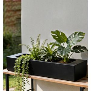 Oblong Faux Succulent Arrangement Rectangular Planter for Indoor/Outdoor Low-Maintenance, Weather-Resistant Effortless Nature-Inspired Dcor for Tabletops, Porches & Patios (Excludes Plants)