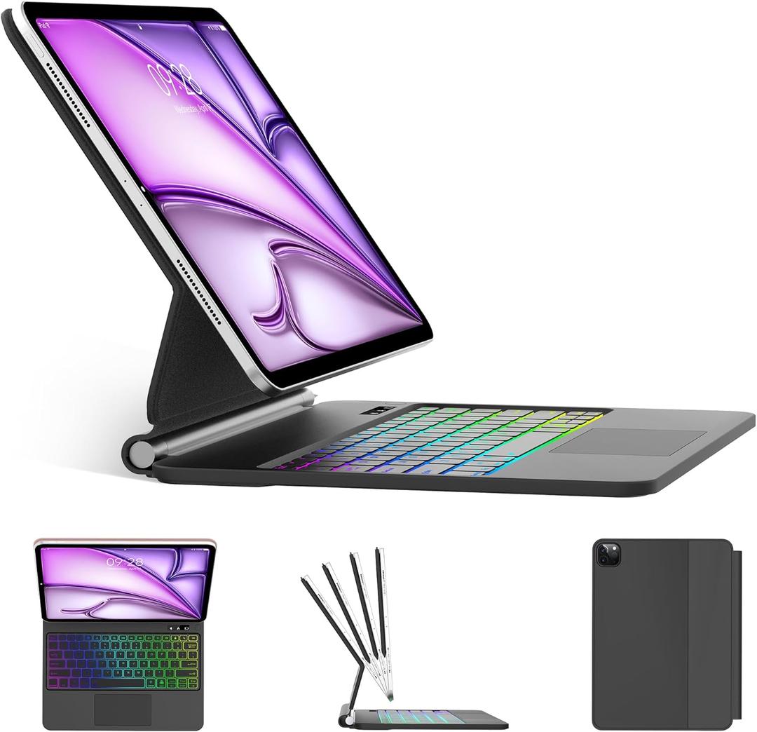 BORIYUAN Magic Keyboard Case for iPad Air 13 (M3 2025, M2 2024) and iPad Pro 12.9 (6th/5th/4th/3rd Gen), Magnetic Keyboard Case with Trackpad, Floating Cantilever Stand, Rainbow Backlit