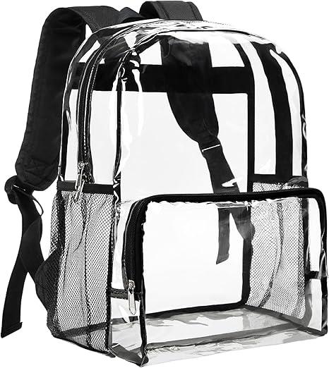 Vorspack Clear Backpack Heavy Duty - Large Clear Backpacks for School See Through Bookbag for Girls Boys Transparent Bag for Work, Concert, College - Black
