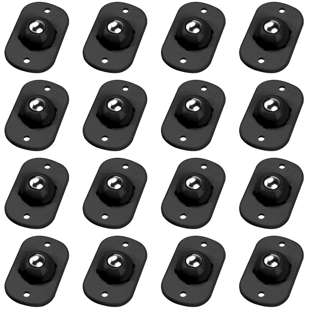 TRVL FIELDER Self Adhesive Caster Wheels, Appliance Rollers Appliance Slider for Kitchen, 360 Swivel Small Casters - Solve Coffee Maker Air Fryer Small Appliances Countertop Sliding (Black - 16 Pcs) (1 Steel Ball Style)