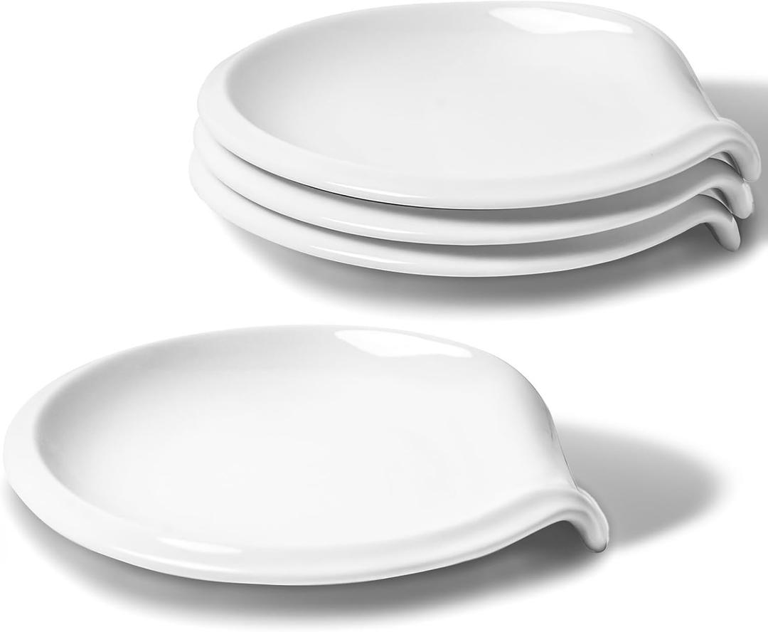 HOMBENE Spoon Rest, Ceramic Ladle Rest for Stove Top, 5.5 Inches Spoon Holder for Kitchen Counter Porcelain, Kitchen Utensils Accessories, Set of 4, White