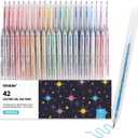 Grabie 42 Capped Glitter Gel Pen Set, 18 Iridescent&24 Essential Color Pens, Smooth Rollerball Tip, Metallic Sparkly Gel Pens for Coloring, Set of 42 Gel Pens Colored