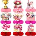 Mothers Day Table Decorations - Mother's Day Decorations Centerpieces for Tables, 9Pcs 3D Best Mom Honeycomb Centerpiece Red Pink Flower Table Topper for Mother's Party Supplies, Gifts for Mom
