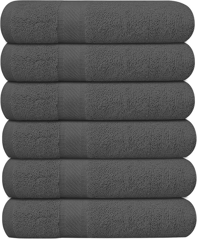 Pack of 6 Bath Towels 27 x 54 Inches, 100% Cotton, Larger & Lighter Weight, Quicker to Dry, Super Soft and Absorbent, Perfect for Bathroom (Grey, Pack of 6 (27''x54''))