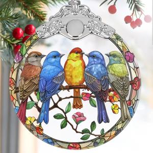 Five Little Birds 2025 Christmas Tree Ornaments - Stained Glass, Holiday & Christmas Tree Decor, Gift Idea & Exchange