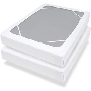 Box Spring Cover King Size with Smooth and Elastic Woven Material, Alternates for Bed Skirt, Wrinkle & Fading Resistant, Washable, Dustproof, White, 2 Pack