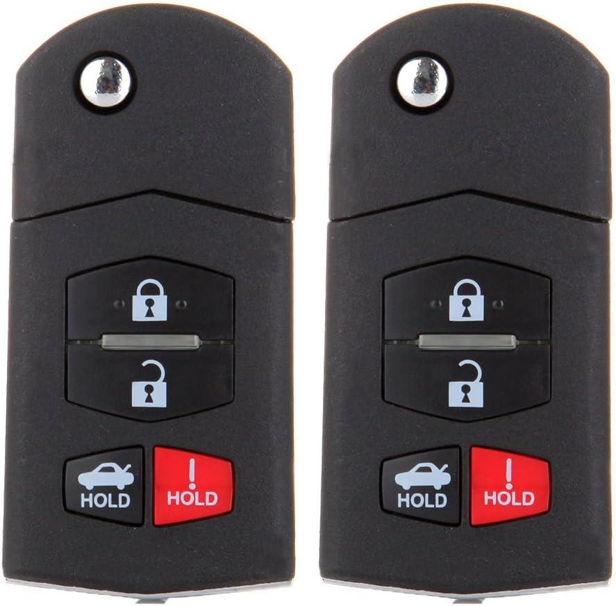 SCITOO 2pcs 4 Buttons Uncut Key Fob Keyless Remote fit for 2010 for Mazda 5 CX-9 2005 for Mazda 3 RX-8 FCC 4238A-41525 KPU41788