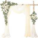 Deluxe White Artificial Wedding Arch Flowers with Drapes Kit-Pack of 5, 2pcs Flower Arrangements 3pcs Hanging Sheer Drapes White Ceremony Arbor Reception Backdrop Rose Floral Decorations