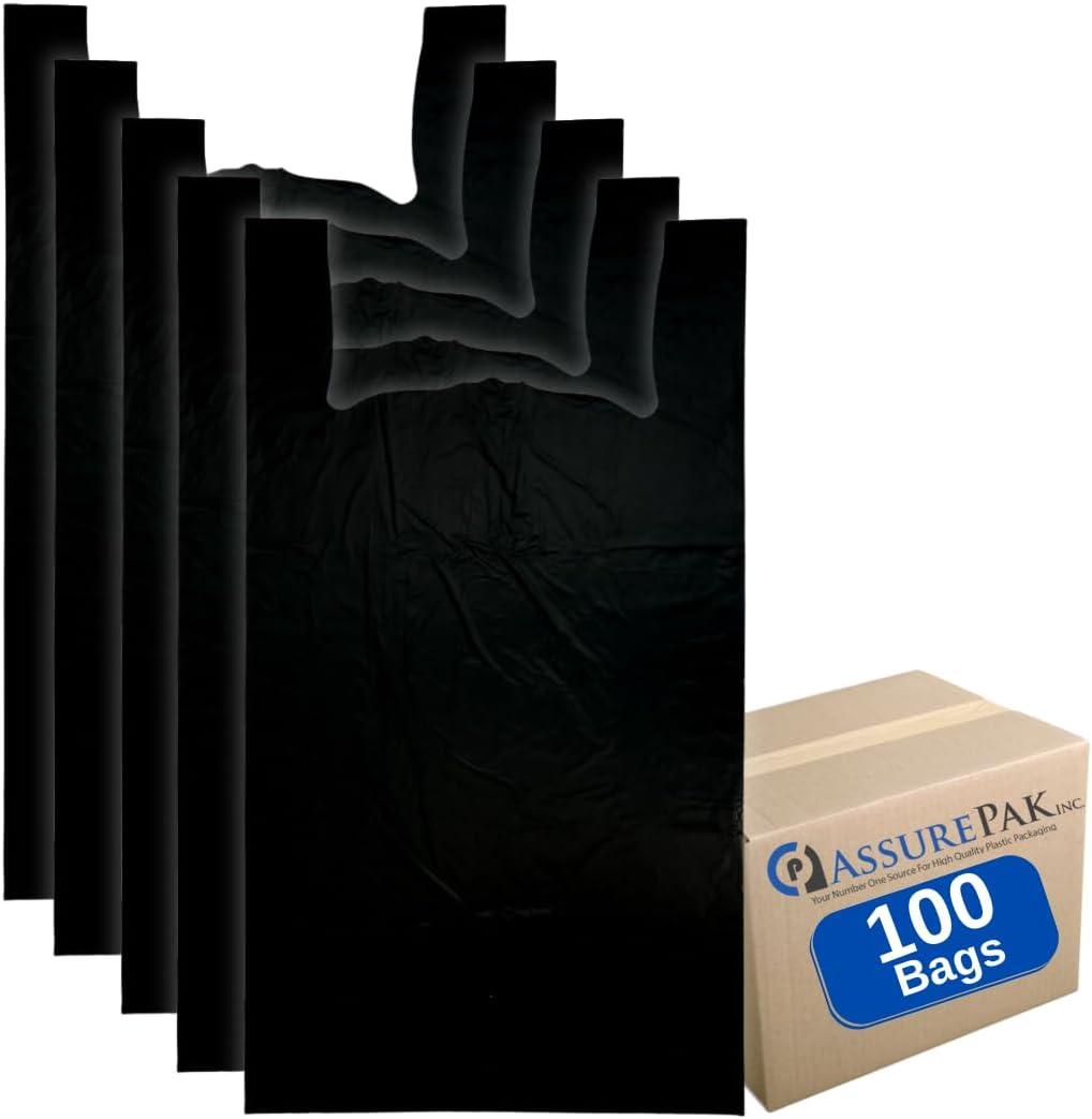 Black Unprinted HDPE Bags, 20" x 10" x 36", 22 Micron, 100 Count