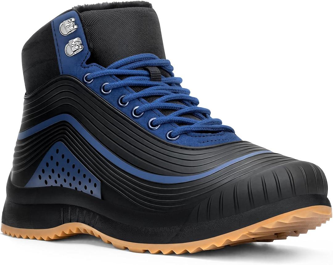 ulogu Men's Snow Boots Waterproof Fur Lined Booties Non-Slip Lightweight Winter Shoes, Blue/ Black, 11 M US