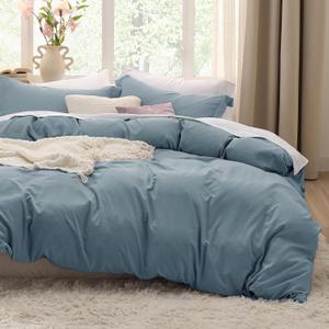 Bedsure Mineral Blue Duvet Covers Queen Size - Prewashed Cotton-Like Polyester Duvet Cover, Soft Queen Duvet Cover Set 3 Pieces with Zipper Closure, 1 Duvet Cover 90x90 inches and 2 Pillow Shams