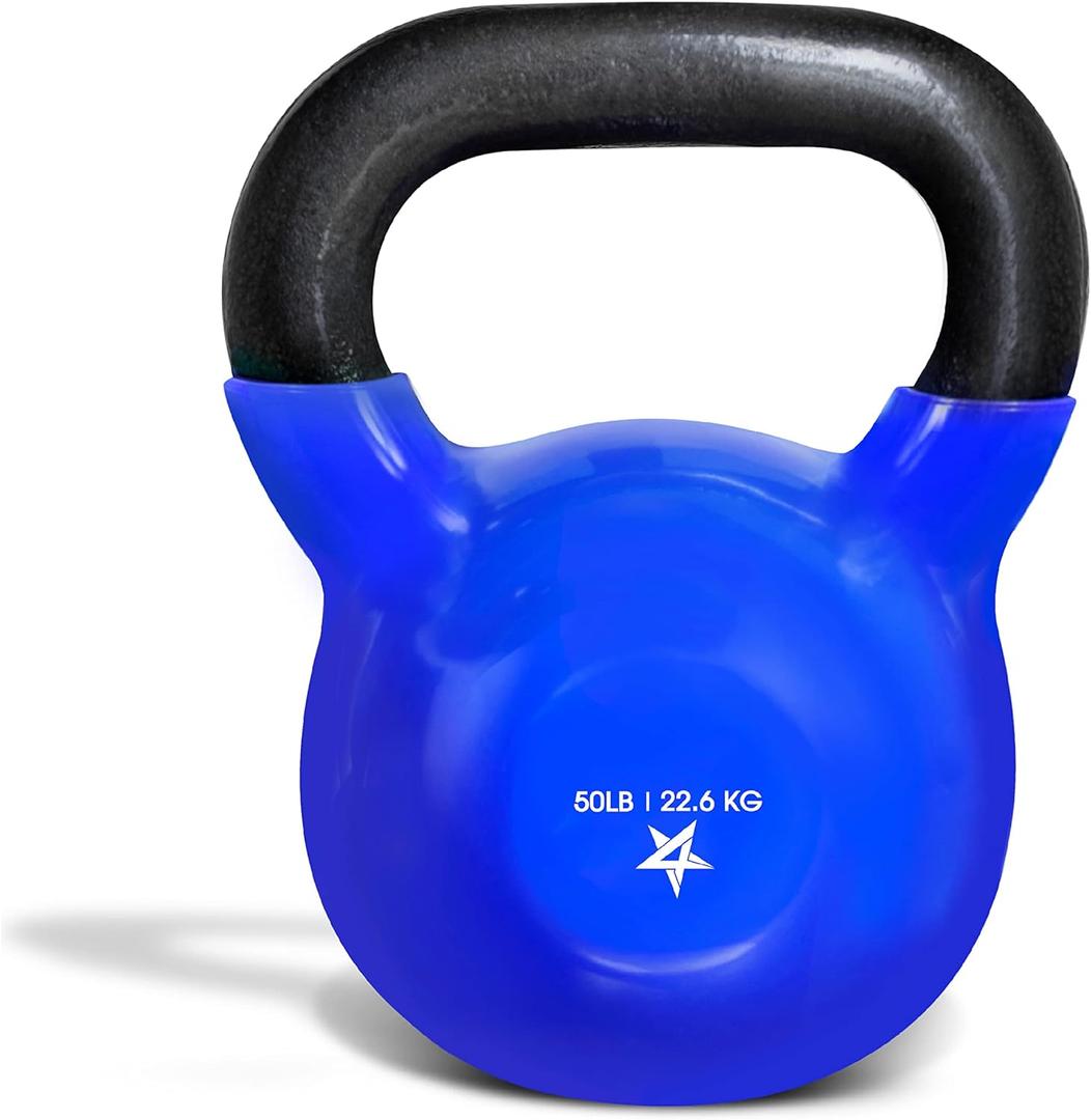Yes4All Kettlebell, 5-100 LB Vinyl Coated Cast Iron Strength Training Kettlebells for Home Gym Exercises, Fitness, Full Body Workout Equipment, Push Ups, and Grip Strength 50LB