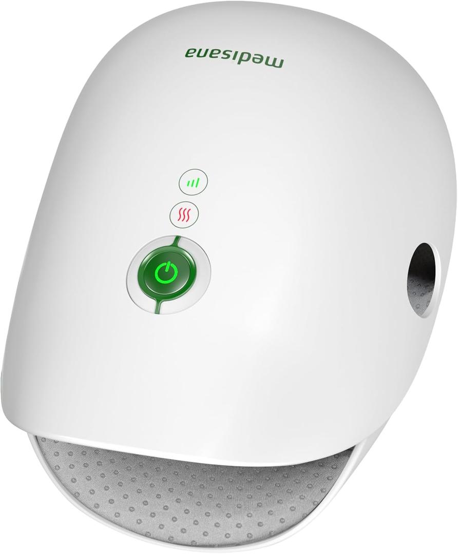 Medisana Hand Massager with Heat and Compression, Cordless Hand Massager for Arthritis and Carpal Tunnel Relief, Knuckle Stretching Massage, Birthday Christmas Mother's Day for Men Women Dad Mom-White