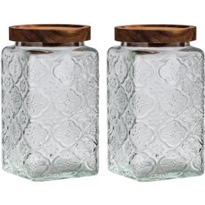 Vintage Glass Sealed Storage Jar With Sealed Wooden Lid, Kitchen Storage Glass Food Storage Container For, Coffee Beans, Oats, Flour, Cereal, Food Storage Jar (2*Plum Blossom)