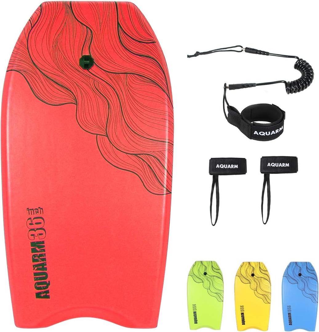 XPE Bodyboard 36-inch Bodyboarding with Premium Wrist Leash and Fin Tethers, Super Lightweight & Slick Bottom Perfect Surfing for Kids Teens and Adults