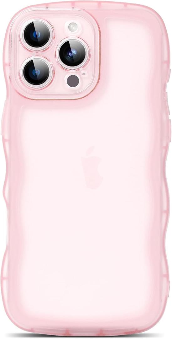 SKYLMW Compatible with iPhone 16 Pro Max Case 6.9" 2024, Cute Kawaii Curly Wave Frame Shape Soft Silicone Shockproof Protective Phone Cover for Women Girls, Clear/Pink
