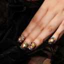 LOVFUL Press on Nails Rainbow Luxe | Handmade with Full Covered Crystals | Reusable Full Cover Nails | Square Short 0.8 in | K21(YH482)-M