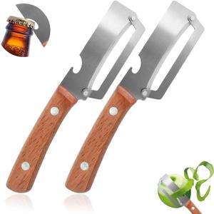2 x 2Pcs Multi-Functional Vegetable Peeler for Kitchen, Features Solid Wood Handles, Fruit and Vegetable Peeler
