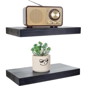 BGMG Wood Floating Shelves 12 inch,Black Floating Shelves,Solid Wood Wall Shelves for Bathroom Living Room Bedroom Kitchen Farmhouse Set of 2-12x 6.7 x1.25 inch