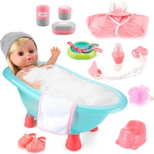 Baby Doll Bath Set, Bathtub Baby Doll Playset for Todders, Valentines Day Gifts for 3 4 5 Year Old Girls, Easter Basket Stuffers for Toddlers Kids (Bathtub Set)
