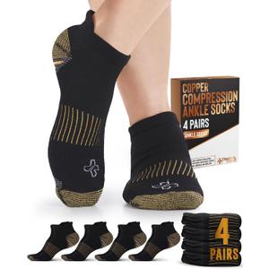 Doctor's Select Copper Ankle Compression Socks for Women and Men - 4 Pairs | Athletic Running Plantar Fasciitis Socks (Large)