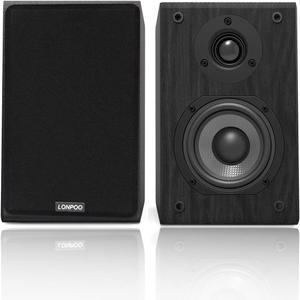 LONPOO Passive Bookshelf Speakers, 75W x 2 Classic Wooden Near Field Monitors with 4-Inch Carbon Fiber Woofer &1-Inch Silk Domed Tweeter 2-Way Loudspeakers,Amplifier Required (Not Inlcuded)