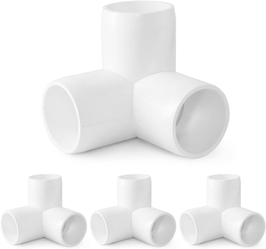 3 Way PVC Pipe Fittings 1 Inch, Zernmiarder White PVC Elbow Corner Side Outlet Tee Fitting, SCH40 Furniture Grade Pipe Connectors - Fits 1" Polyvinyl Chloride Pipes, 4 Pieces
